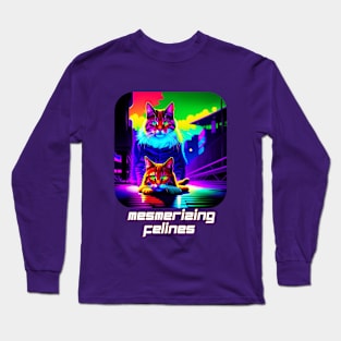 Mesmerizing Felines (neon painting 2 cats) Long Sleeve T-Shirt